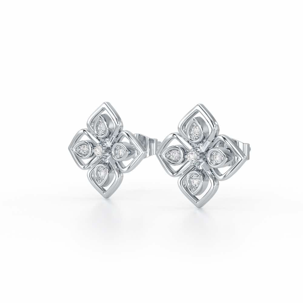 Bettie Flowers Silver Earring Studs - White Gold - Image 3