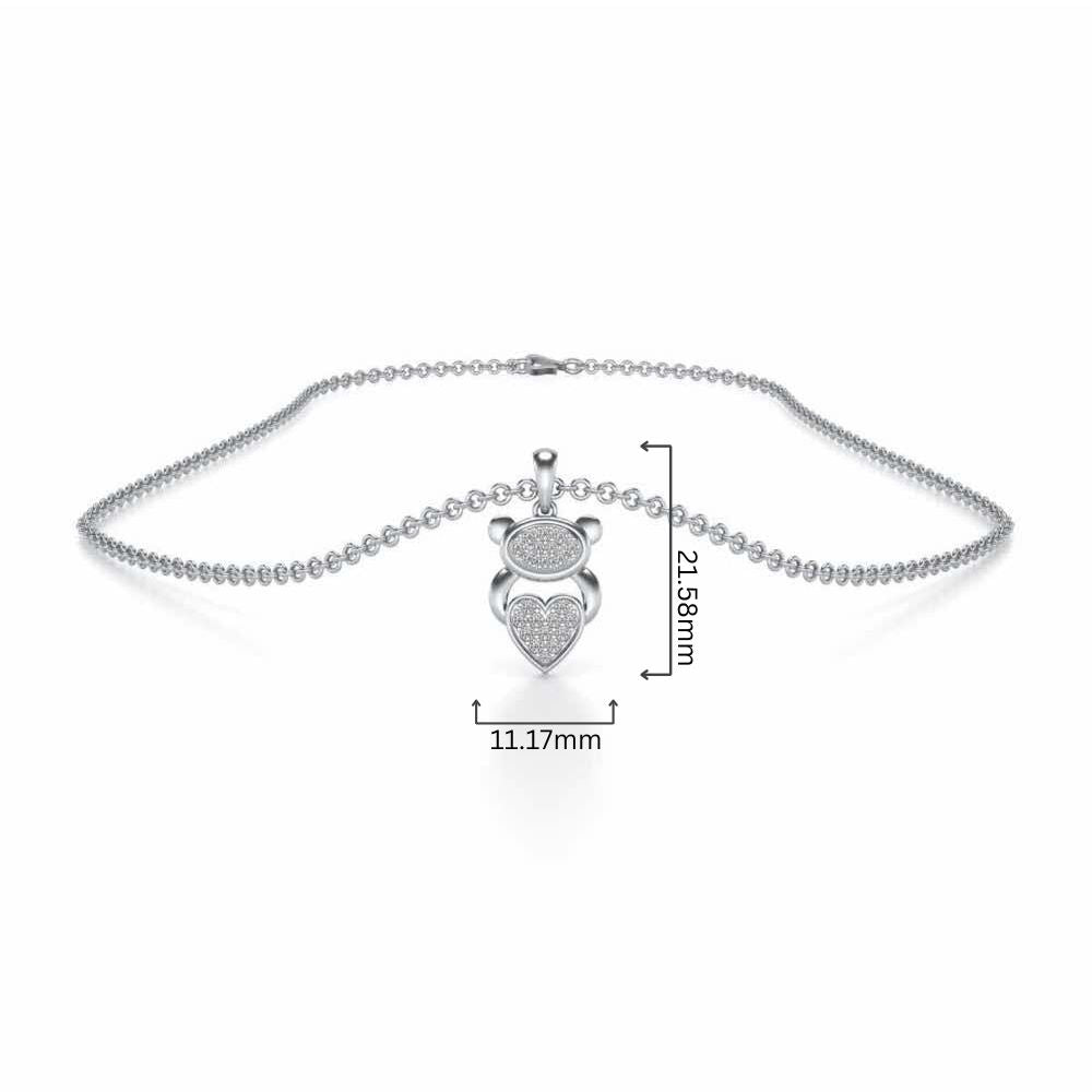 Teddy Heart Silver Pendant - White Gold - Image 4
