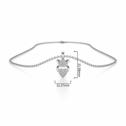Teddy Heart Silver Pendant - White Gold - Image 4