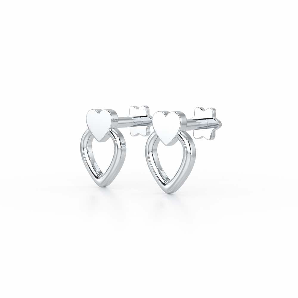 Mini Hearts Silver Earrings - White Gold - Image 3