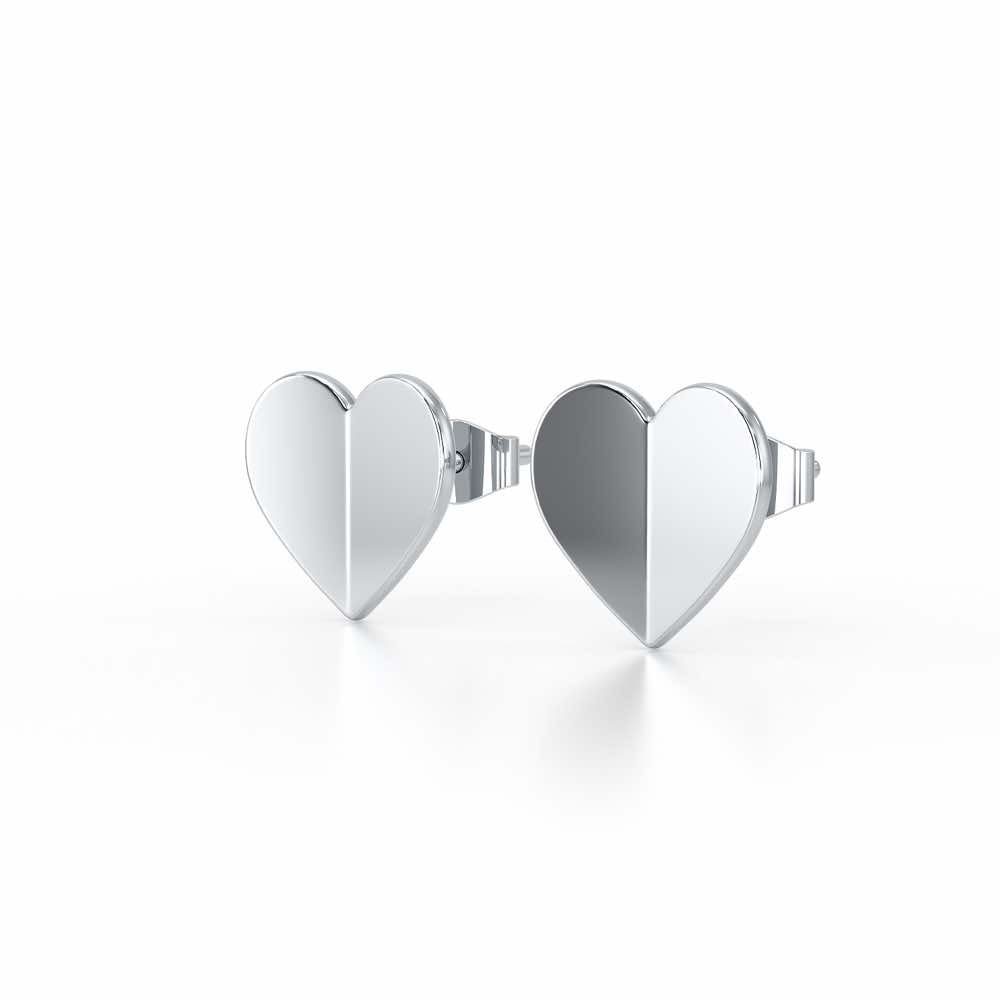 Trinket Heart Silver Earring Studs - White Gold - Image 3