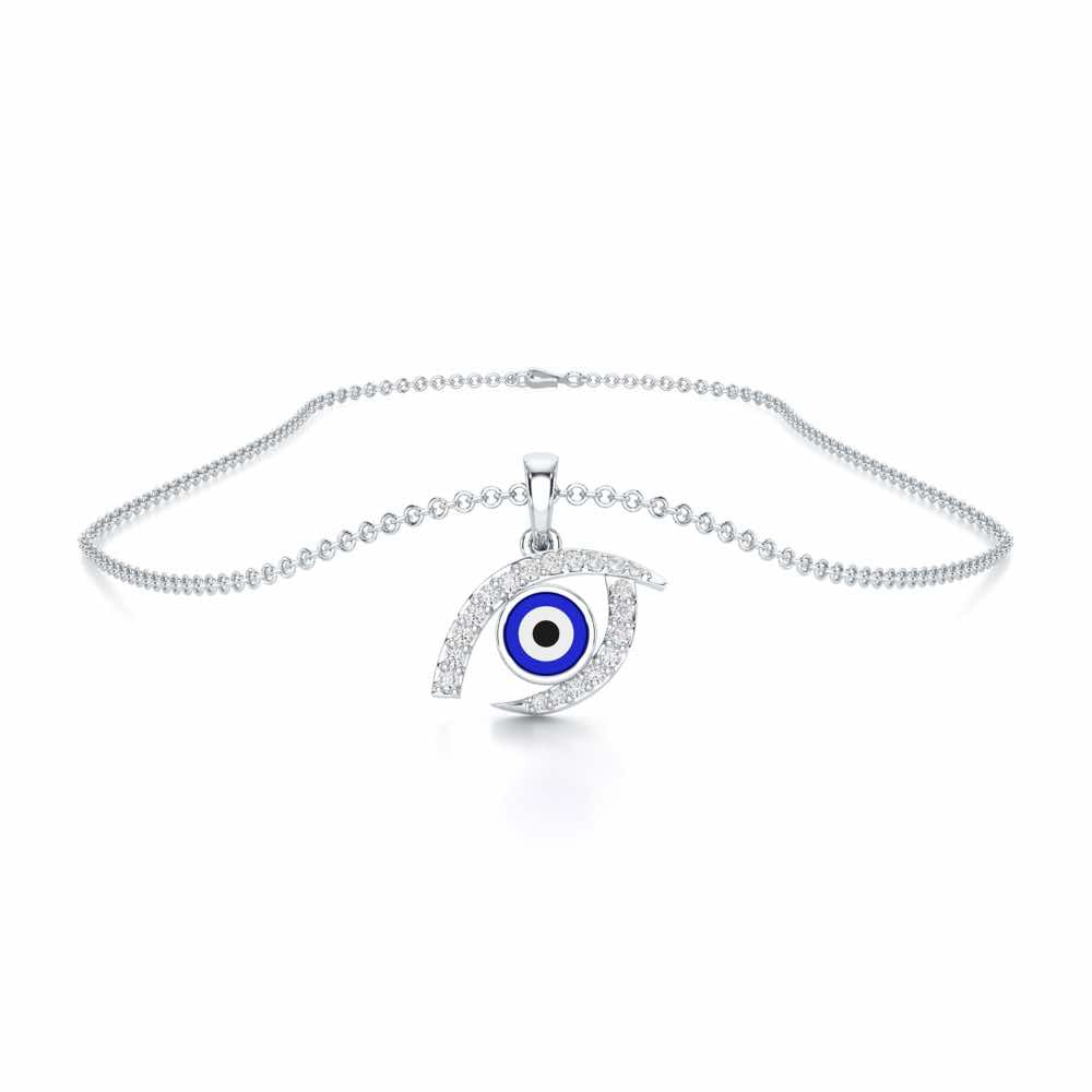 Evil Eye Charm Silver Pendant - White Gold - Image 3