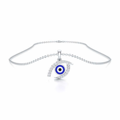 Evil Eye Charm Silver Pendant - White Gold - Image 3