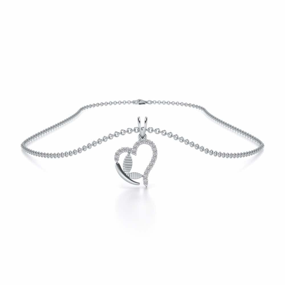 Butterfly Heart Silver Pendant - White Gold - Image 3