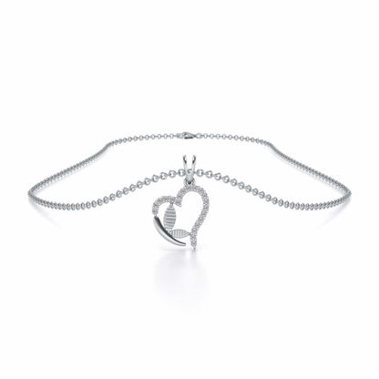 Butterfly Heart Silver Pendant - White Gold - Image 3