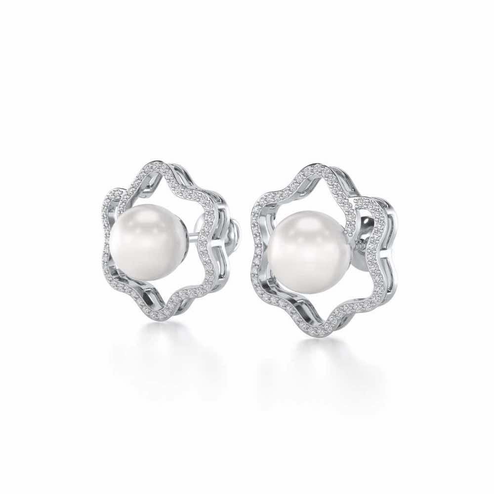 Little Shine Silver Pearl Earrings - White Gold - Image 3