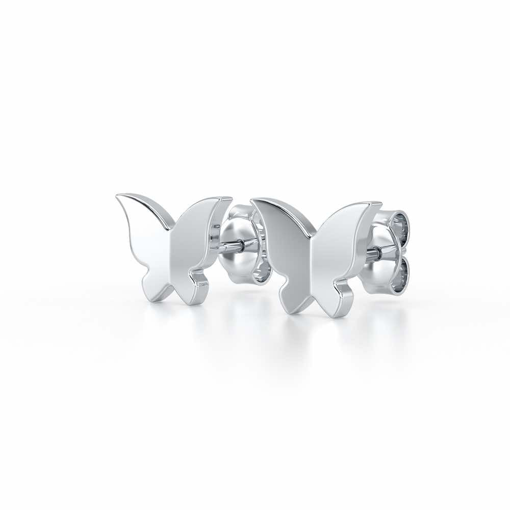Small Butterflies Silver Earring Studs - White Gold - Image 3