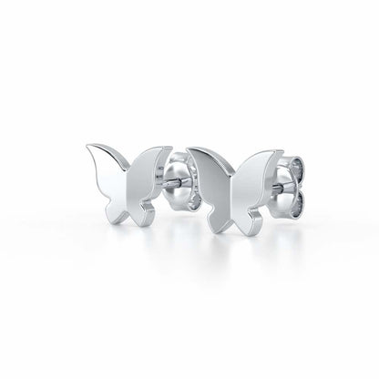 Small Butterflies Silver Earring Studs - White Gold - Image 3
