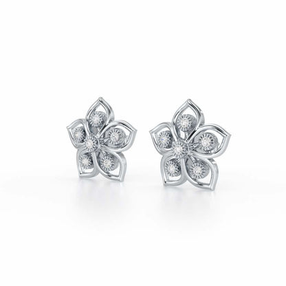 Charm Florel Silver Earring Studs - White Gold - Image 3