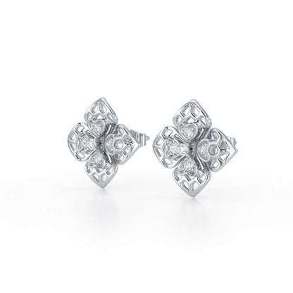 Delicate Petals Silver Earring Studs - White Gold - Image 3