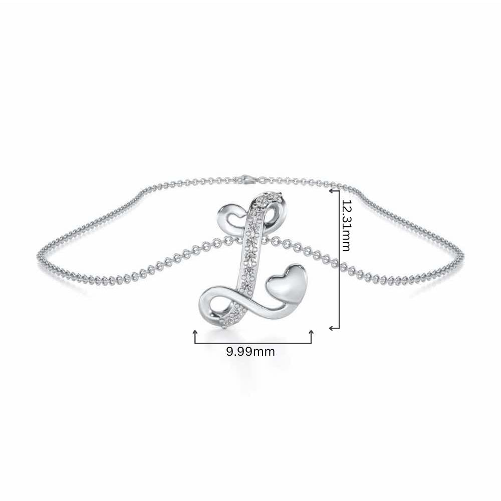 Lovely L Silver Pendant - White Gold - Image 4