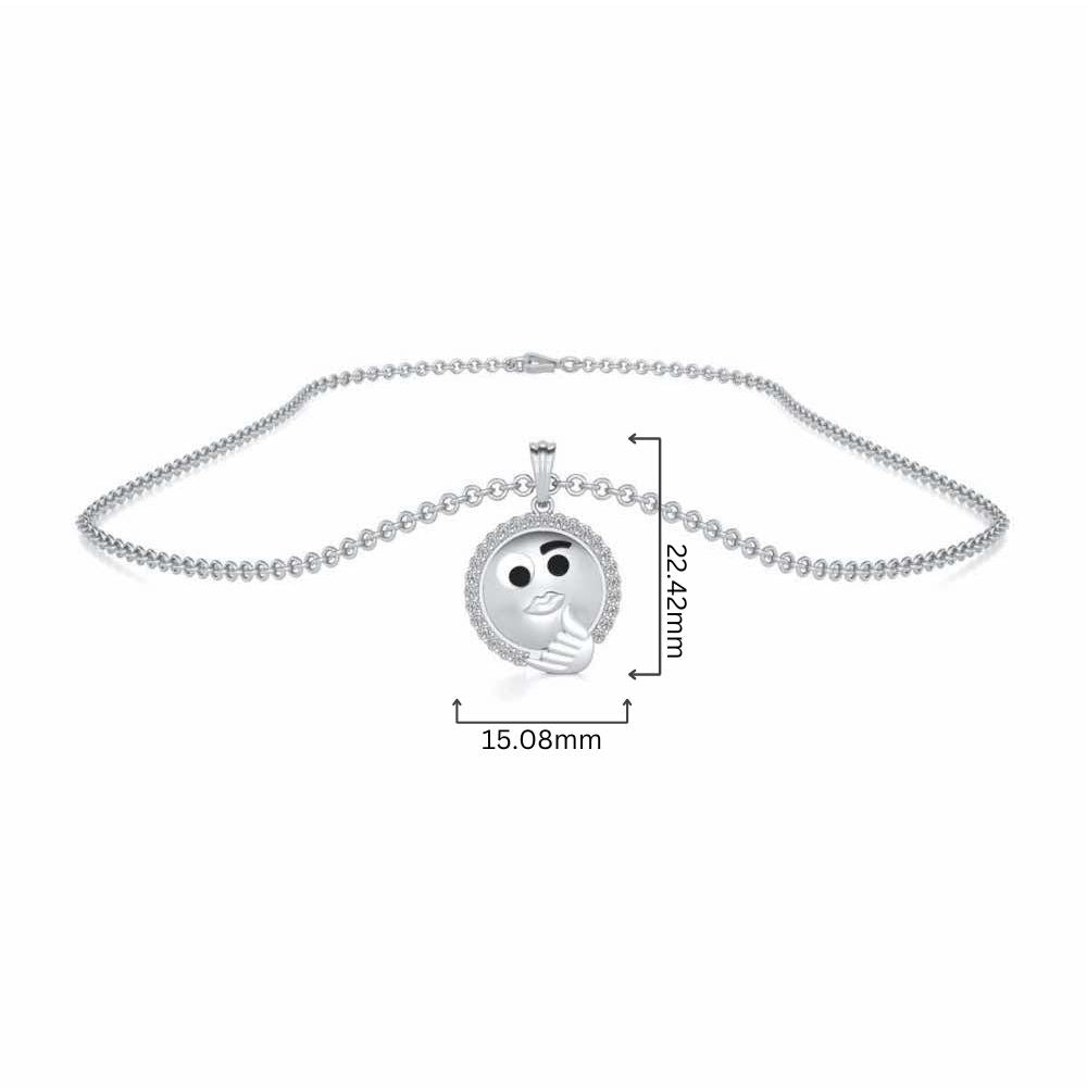 Thinking Face Silver Pendant - White Gold - Image 4