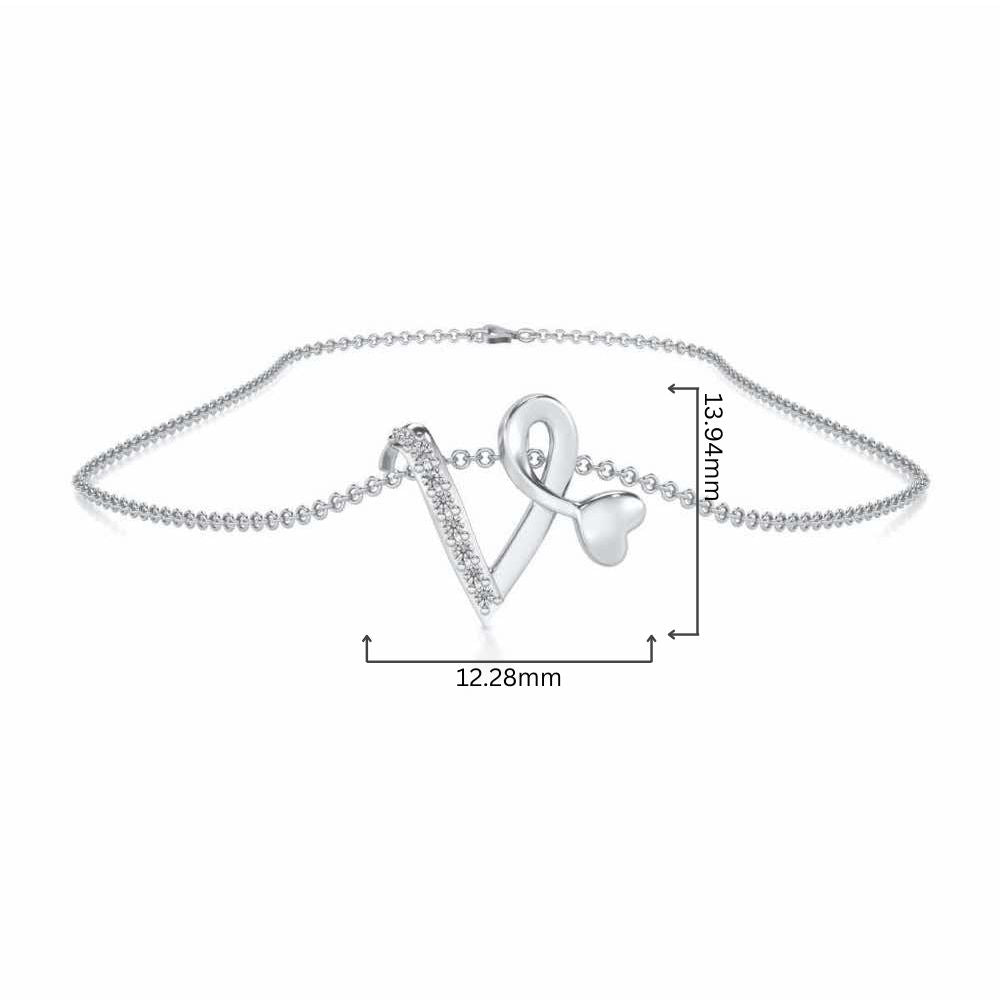 Lovely V Silver Pendant - White Gold - Image 4