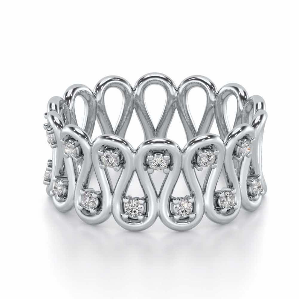 Dense Wave Silver Band Ring - White Gold - Image 3