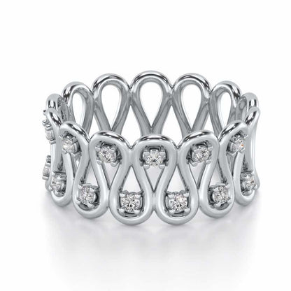 Dense Wave Silver Band Ring - White Gold - Image 3