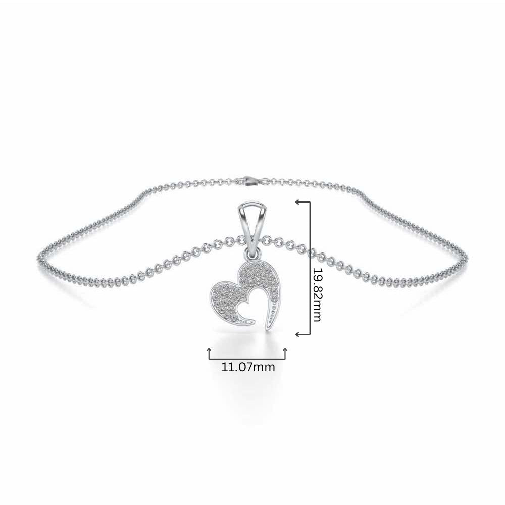Crescent Heart Silver Pendant - White Gold - Image 4