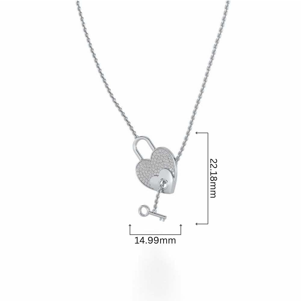 Heart n Key Silver Pendant - White Gold - Image 4