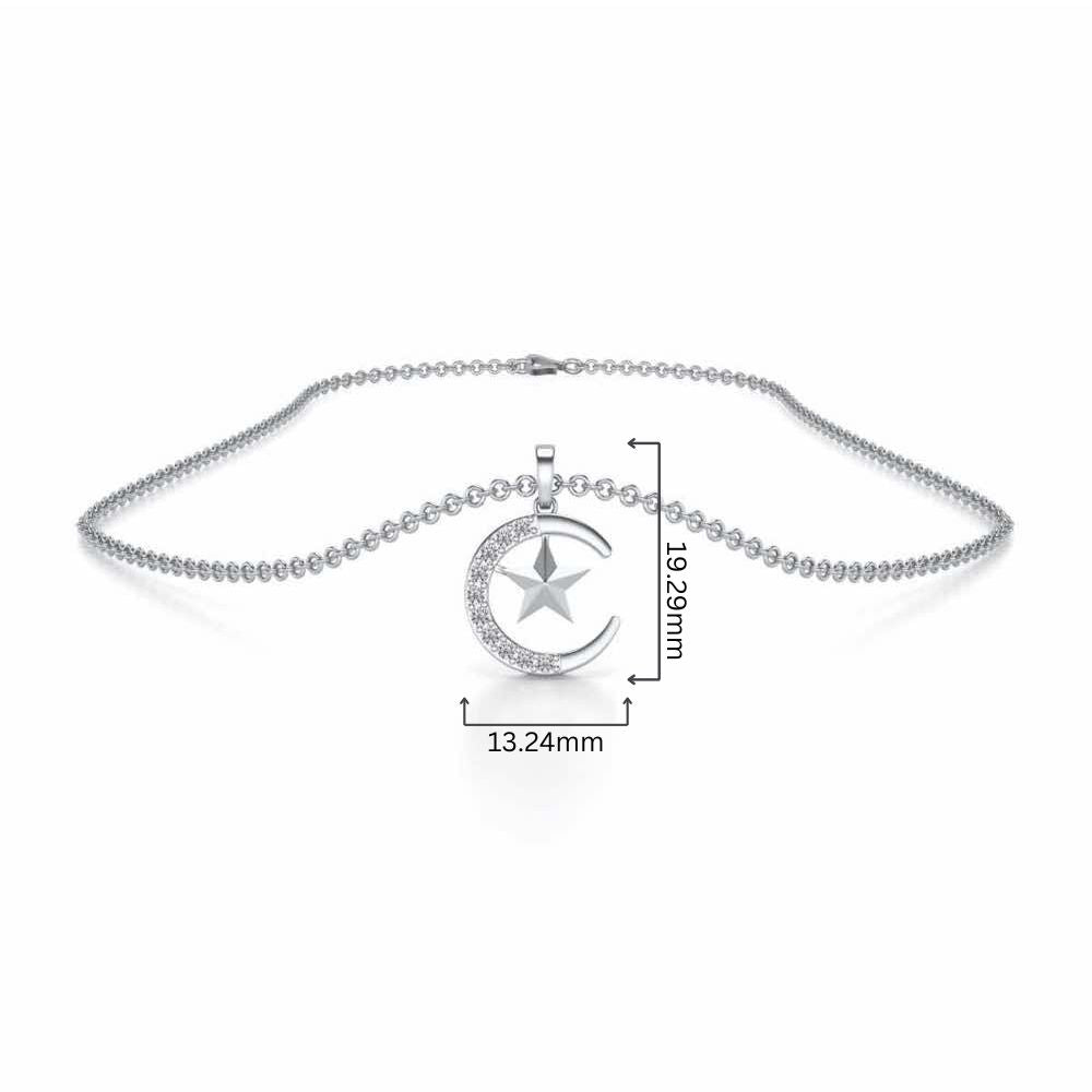 Moon-Star Silver Pendant - White Gold - Image 4