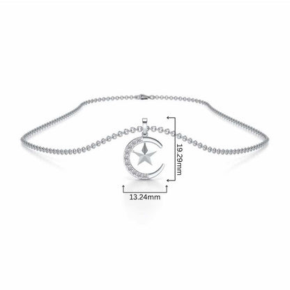 Moon-Star Silver Pendant - White Gold - Image 4