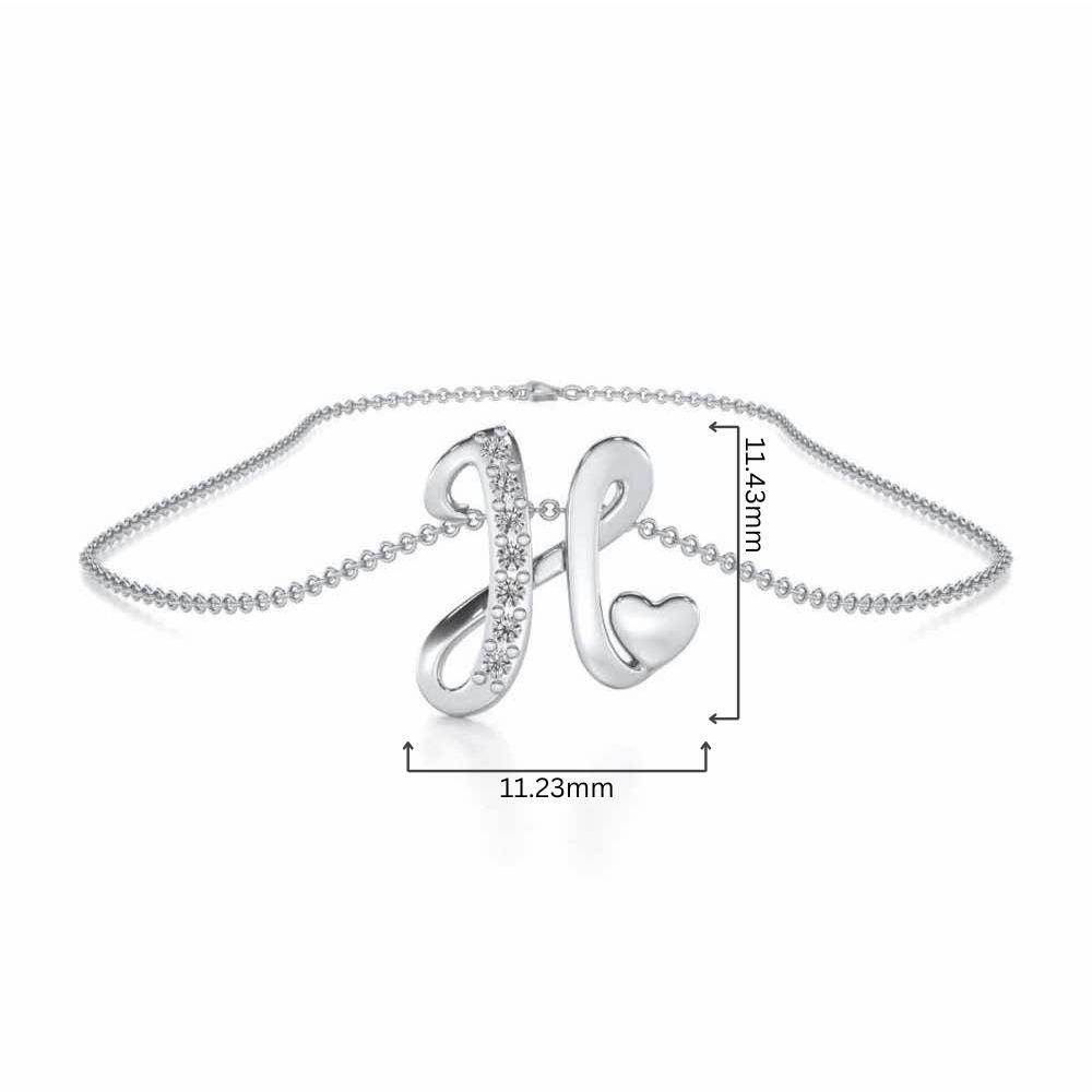 Lovely H Silver Pendant - White Gold - Image 4