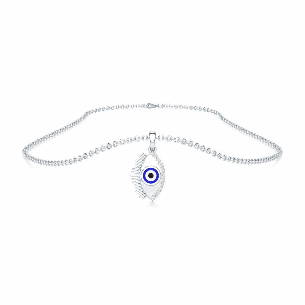 Blue Eye Silver Pendant - White Gold - Image 3