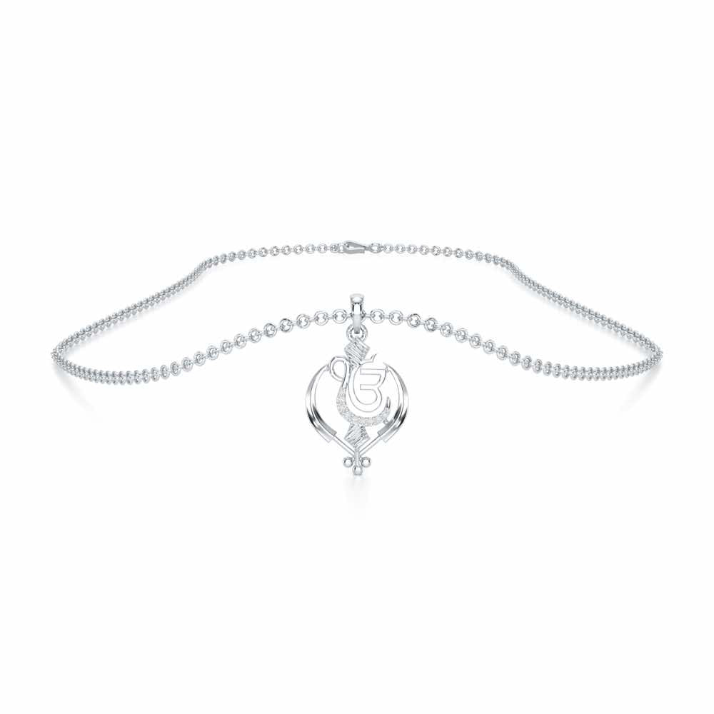 Onkar Light Silver Pendant - White Gold - Image 3