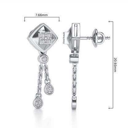Shiny Chain Dangler Earrings - White Gold - Image 4