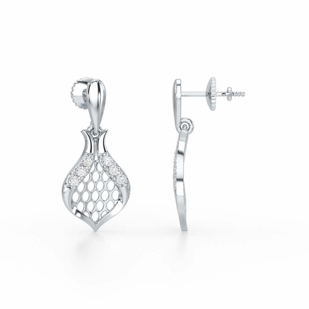 Pasha Elegance Dangler Silver Earrings - White Gold - Image 4