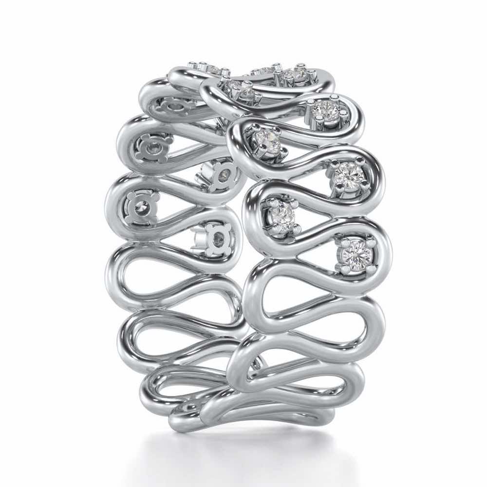 Dense Wave Silver Band Ring - White Gold - Image 4