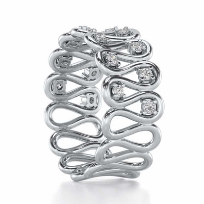 Dense Wave Silver Band Ring - White Gold - Image 4