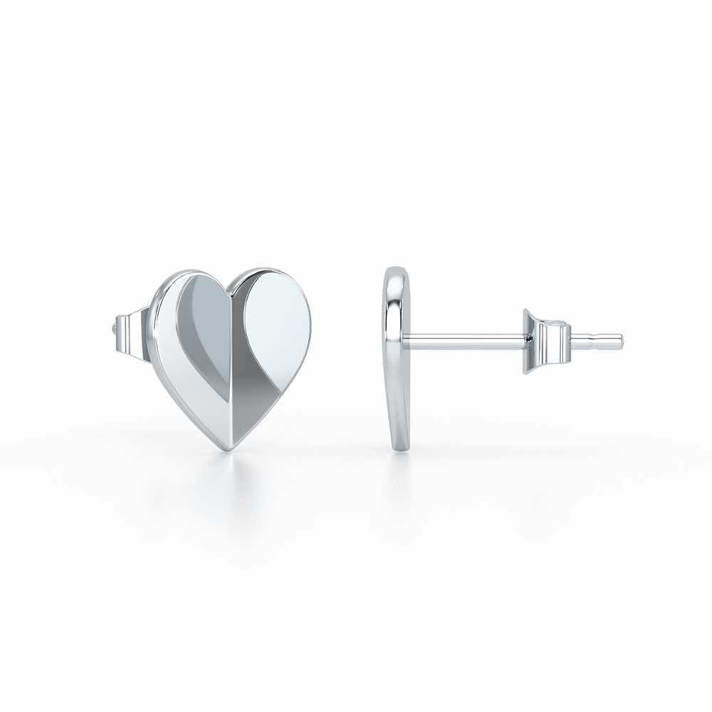 Trinket Heart Silver Earring Studs - White Gold - Image 4