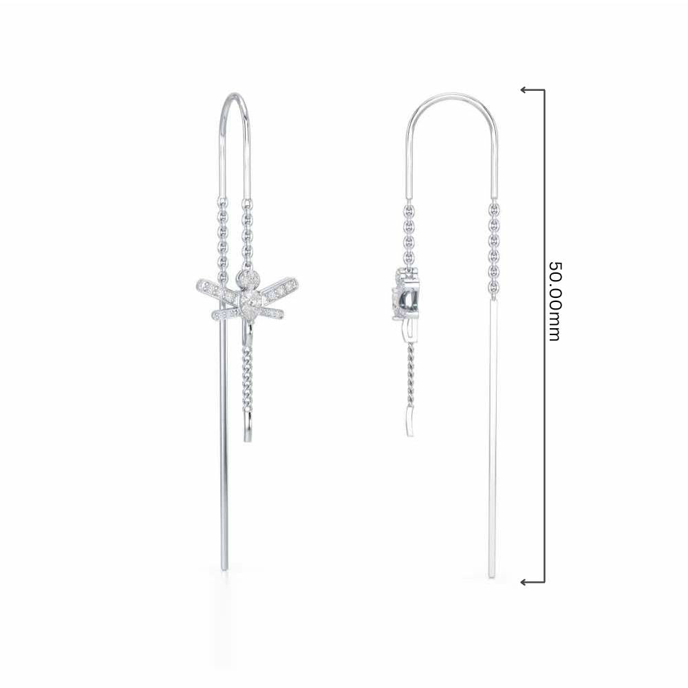 Dragonfly Silver Dangler Earrings - White Gold - Image 4