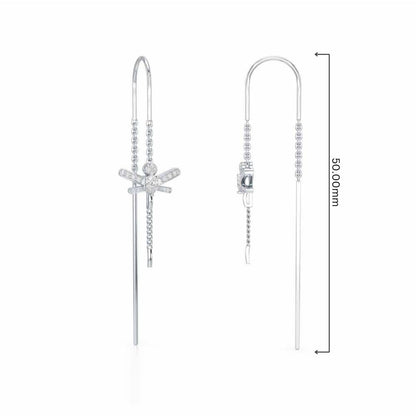 Dragonfly Silver Dangler Earrings - White Gold - Image 4