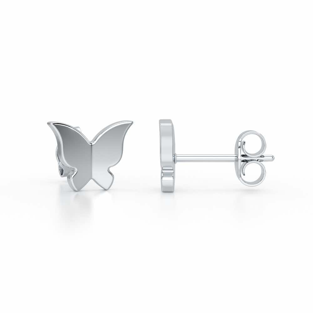 Small Butterflies Silver Earring Studs - White Gold - Image 4
