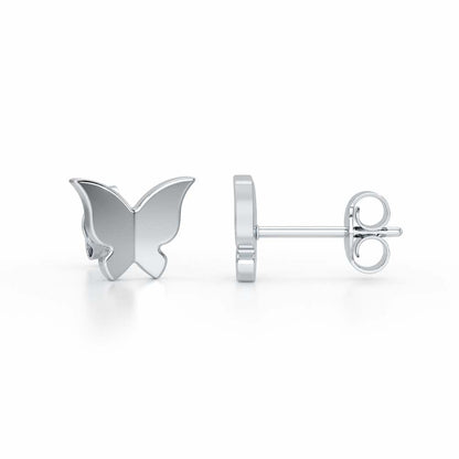 Small Butterflies Silver Earring Studs - White Gold - Image 4