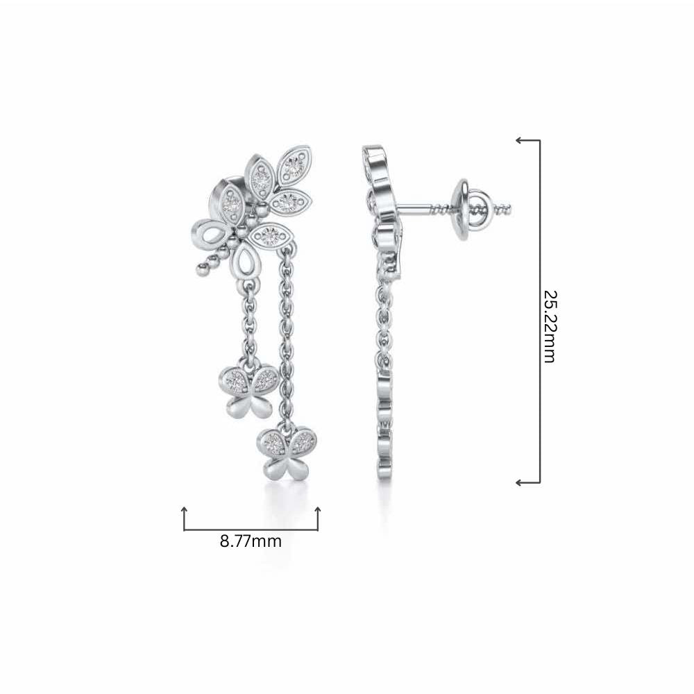 Butterfly Dangler Earrings - White Gold - Image 4