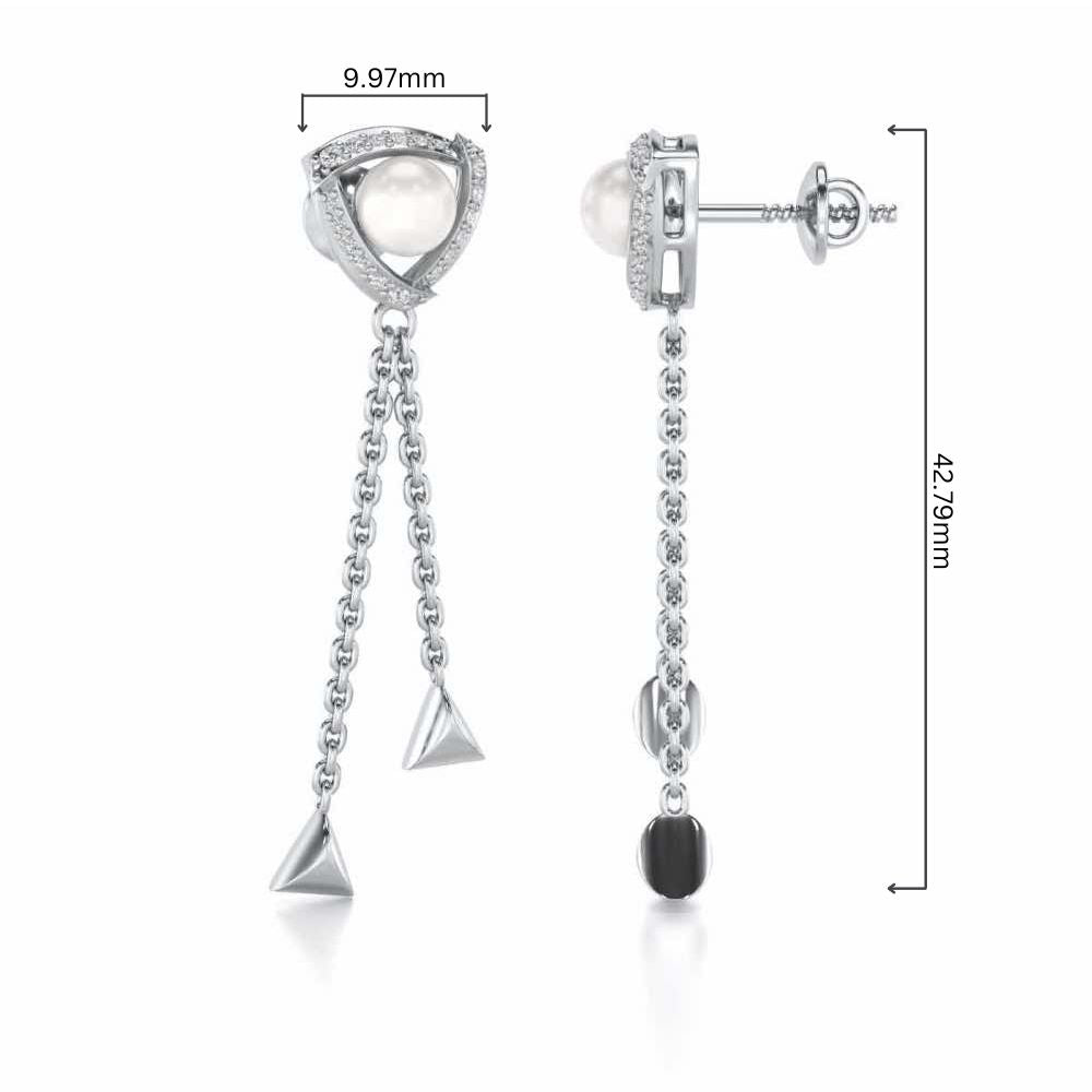 Pearl Eye Silver Dangler Earrings - White Gold - Image 4