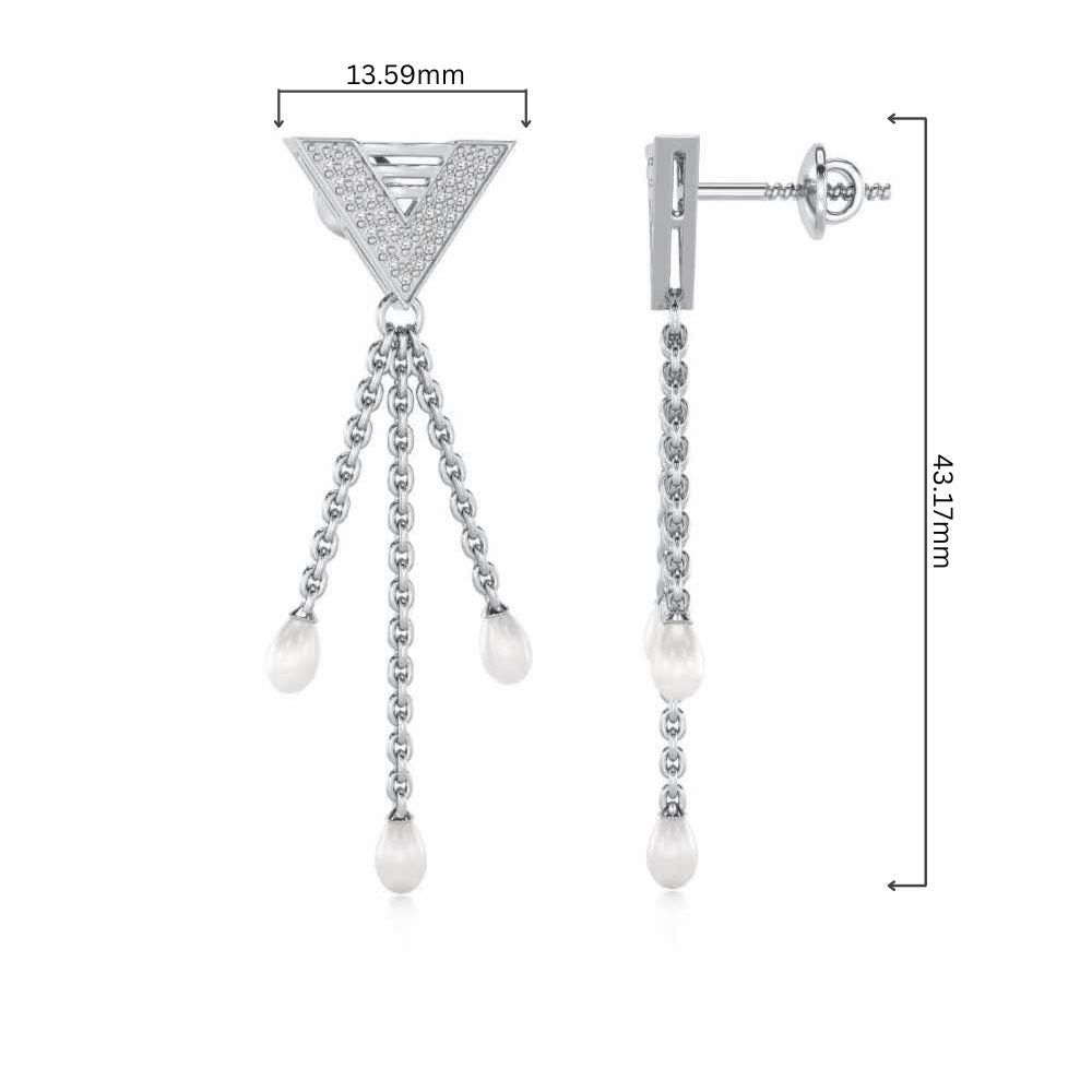 Trigona Silver Dangler Earrings - White Gold - Image 4