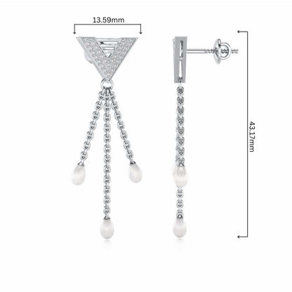 Trigona Silver Dangler Earrings - White Gold - Image 4