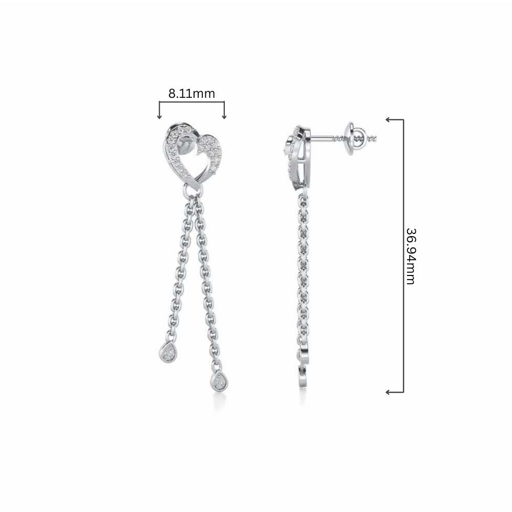 Hearty Silver Dangler Earrings - White Gold - Image 4