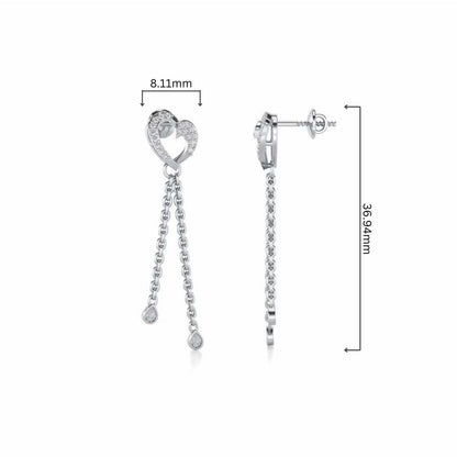 Hearty Silver Dangler Earrings - White Gold - Image 4