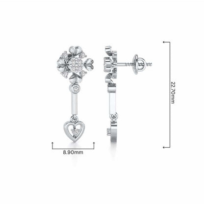 Slew Heart Drops Earrings - White Gold - Image 4
