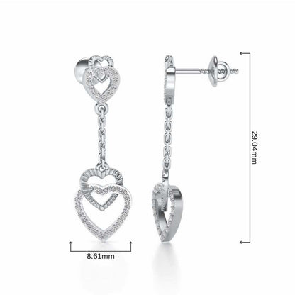 Double Heart Drops Earrings - White Gold - Image 4