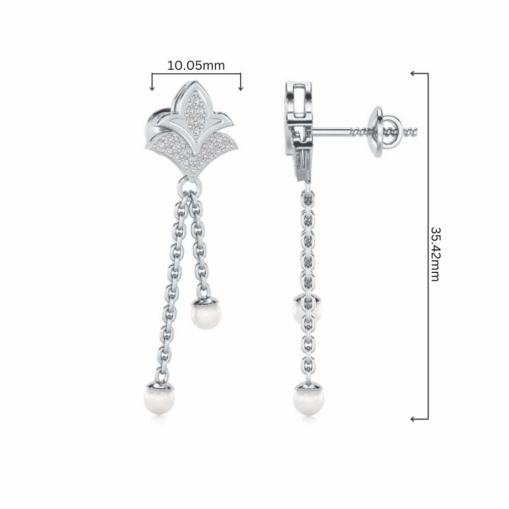 Plant Silver Dangler Earrings - White Gold - Image 4