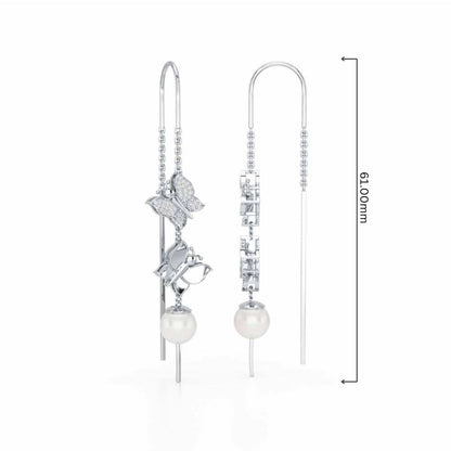 Duo-Fly Silver Dangler Earrings - White Gold - Image 4