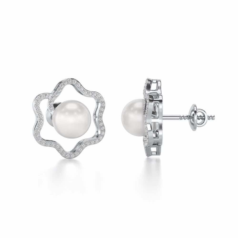 Little Shine Silver Pearl Earrings - White Gold - Image 4