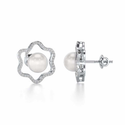 Little Shine Silver Pearl Earrings - White Gold - Image 4