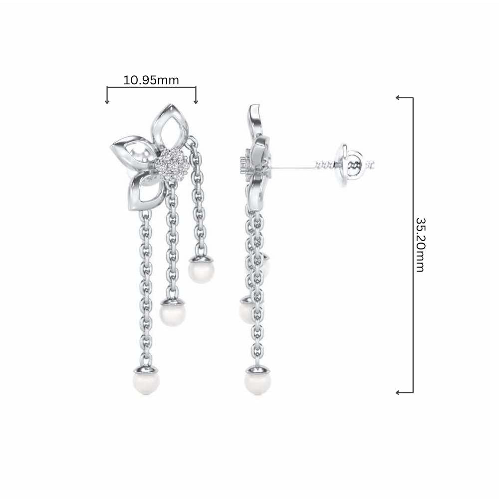 Semi-Bloom Silver Dangler Earrings - White Gold - Image 4