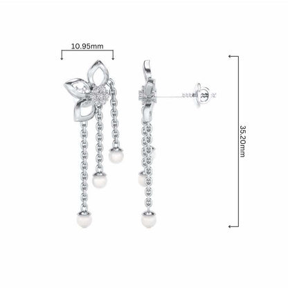 Semi-Bloom Silver Dangler Earrings - White Gold - Image 4