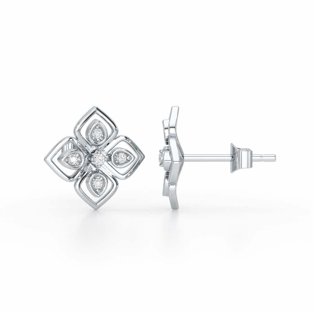 Bettie Flowers Silver Earring Studs - White Gold - Image 4